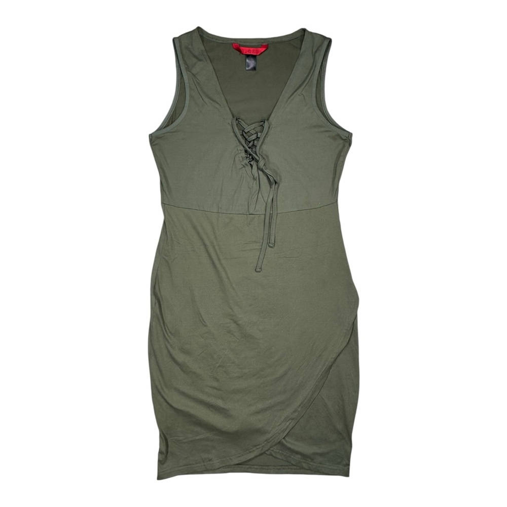 Hot Kiss Olive Green Lace-Up Mini Dress Sleeveless Bodycon Ruched Hem Size L